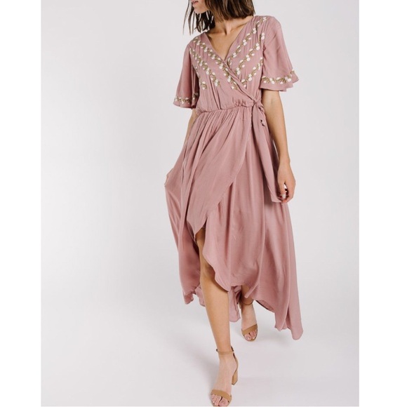 Jodifl Parklan Floral Embroidered Wrap Tie Dress Boho Chic Medium Stunning - Picture 2 of 16